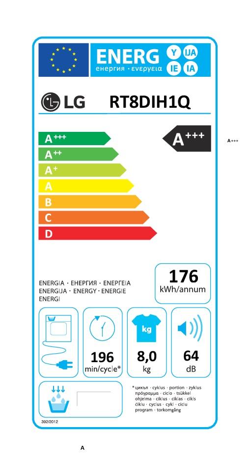 Uscator de rufe LG RT8DIH1Q, pompa de caldura, 8 kg, clasa energetica A+++, iluminare LED tambur, alb