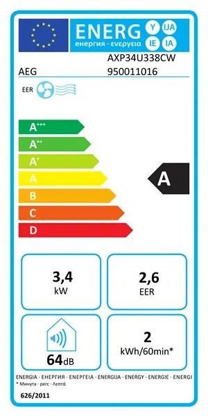 Aparat aer conditionat portabil AEG AXP34U338CW, 12000 BTU, 3400 W, Alb