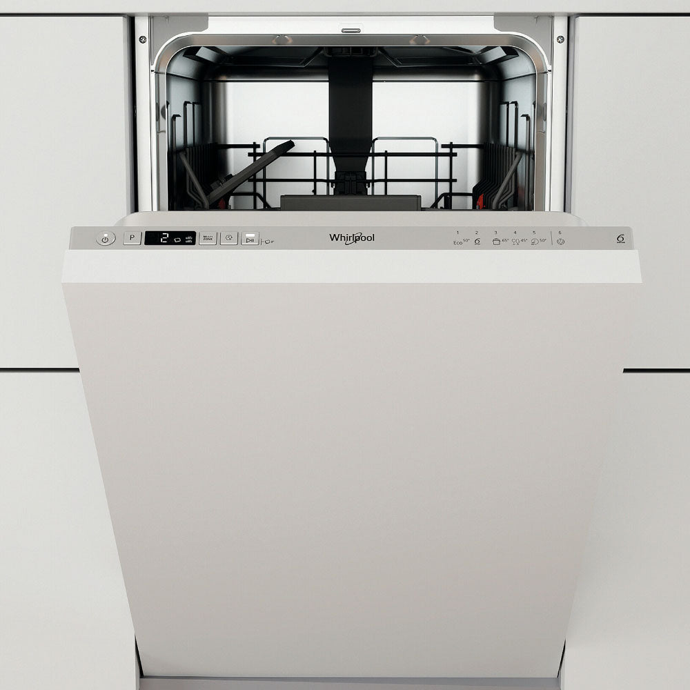 Masina de spalat vase incorporabila Whirlpool WDISC317MAS, clasa F, 45 cm, 10 seturi, 6 programe, Argintiu