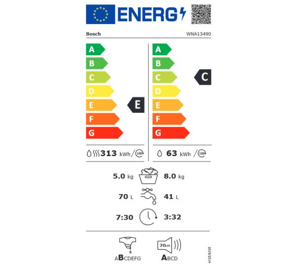 Masina de spalat rufe cu uscator BOSCH WNA13490, clasa E, 8/5 kg, AquaStop, 1400 rpm, alb