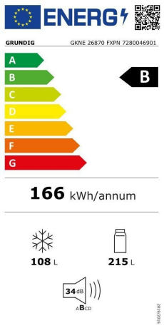 Combina frigorifica Grundig GKNE26870FXPN, clasa B, No Frost, 323 litri, 186 cm, Inox