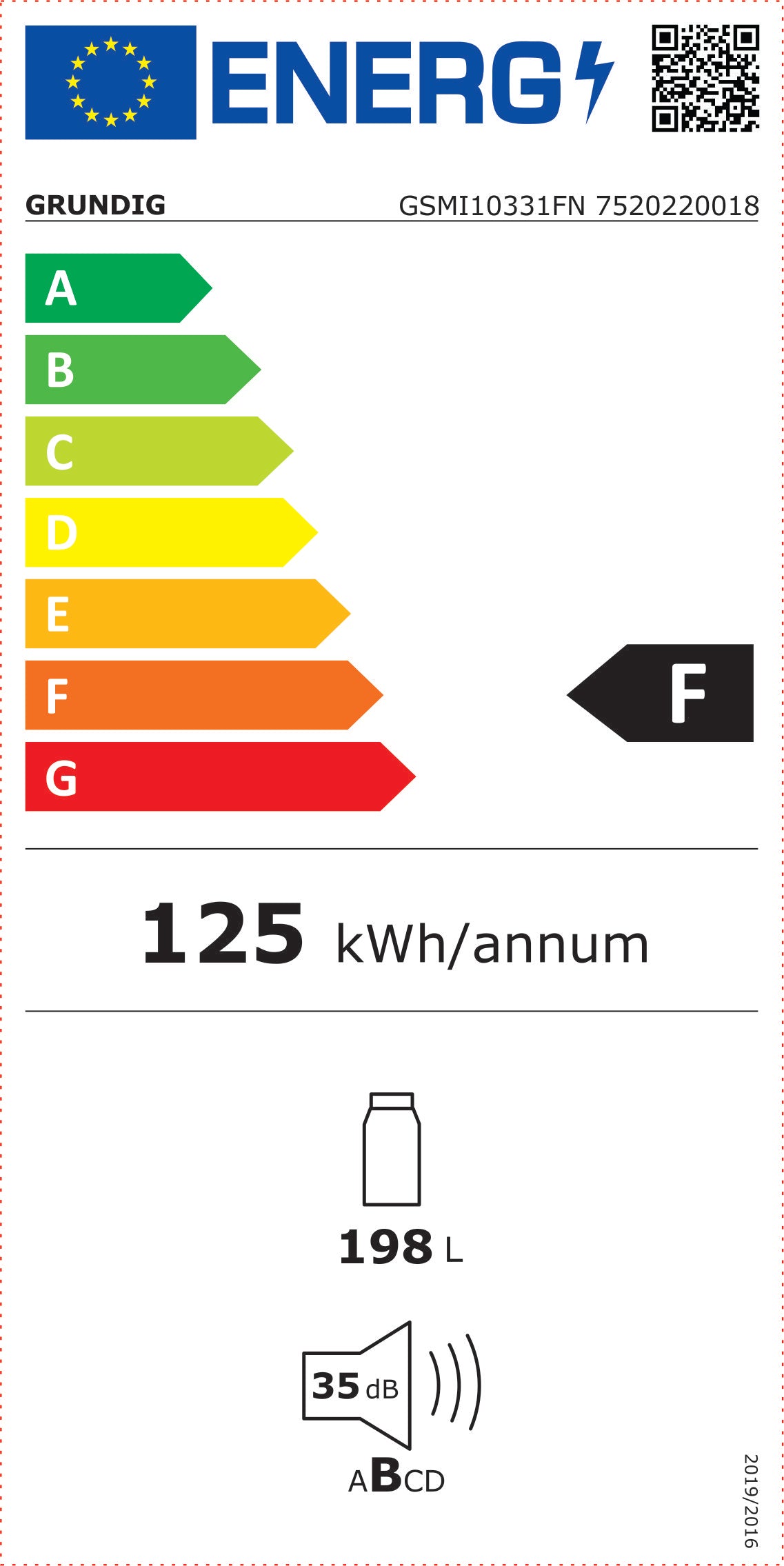 Frigider incorporabil Grundig GSMI10331FN, clasa F, 121.5 cm, Alb