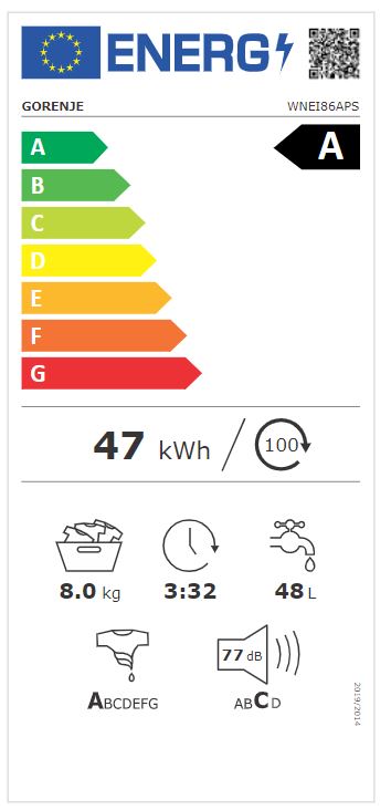 Masina de spalat rufe frontala Gorenje WNEI86APS, clasa A, 8 kg, 1600 rpm, Inverter PowerDrive Motor, SteamTech, Alb