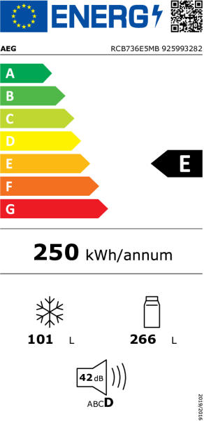 Combina frigorifica AEG RCB736E5MB, No Frost, 367 l, H 201 cm, Clasa E, Negru