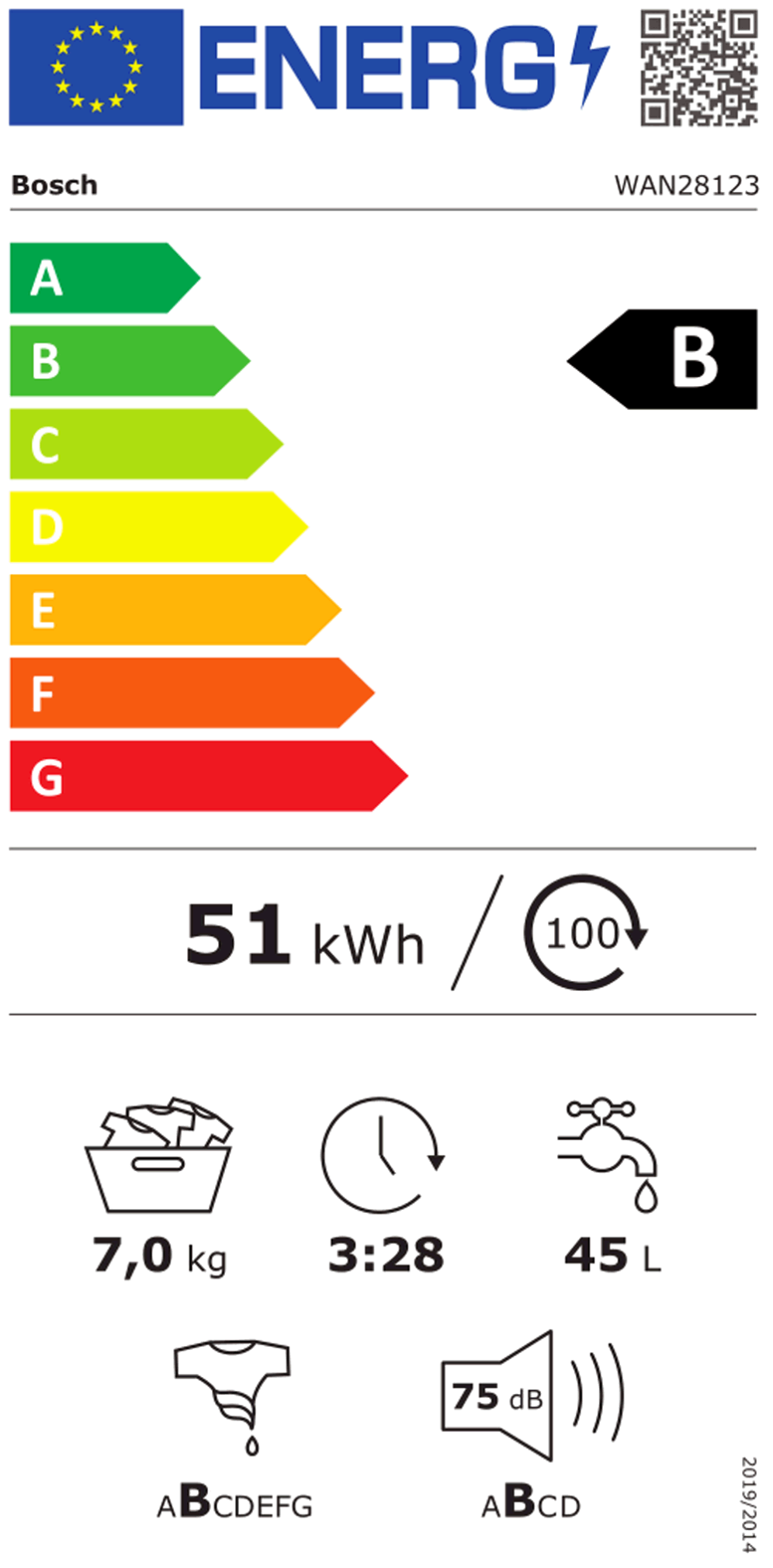 Masina de spalat rufe frontala Bosch Serie 4 WAN28123, clasa B, Eco Silence Drive, 1400 rpm, 7 kg, Alb