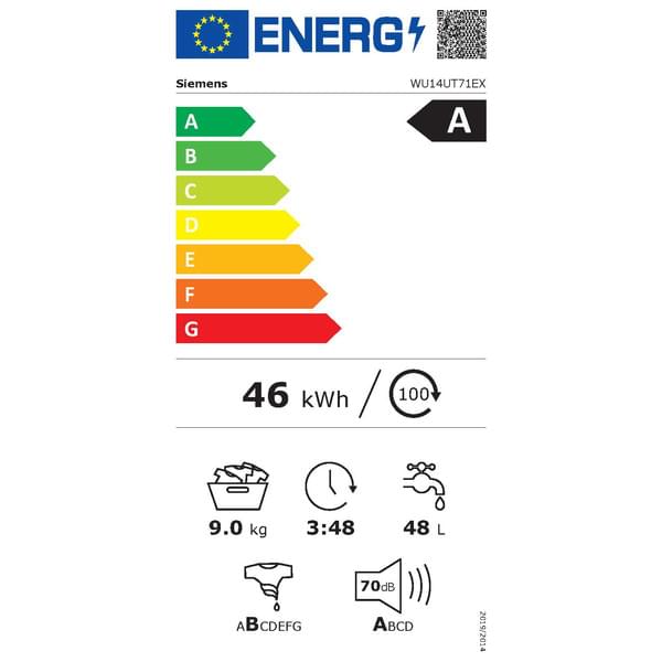 Masina de spalat rufe frontala SIEMENS iQ500 WU14UT71EX, 9 kg, clasa energetica A, 1400 rpm, alb