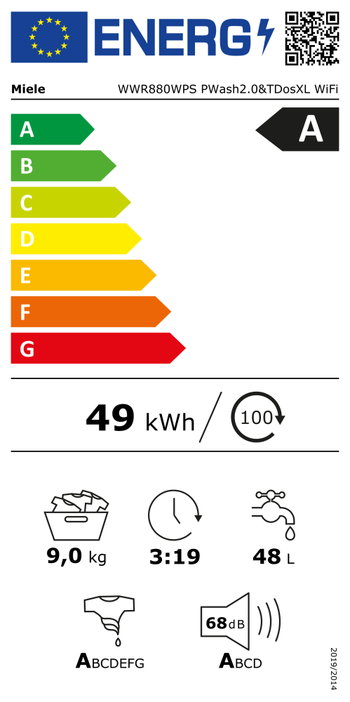 Masina de spalat rufe frontala MIELE WWR 880 WPS, clasa energetica A, 9 kg, 1600 rpm, PowerWash 2.0, TwinDos XL, WiFi, Alb