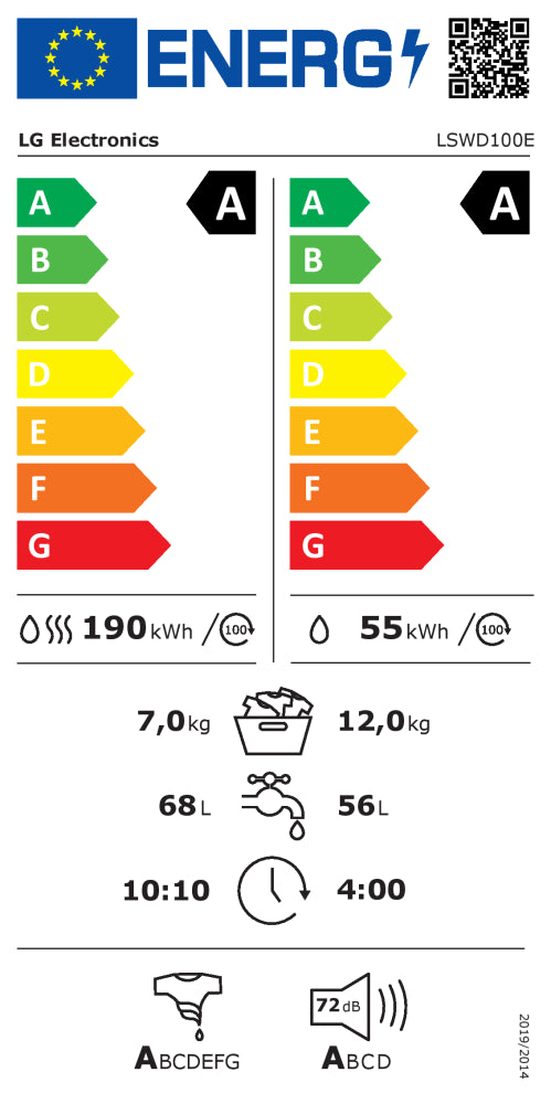 Masina de spalat rufe cu uscator LG LSWD100E, clasa A, 12/7 kg, 1600 rpm, control vocal, Alb