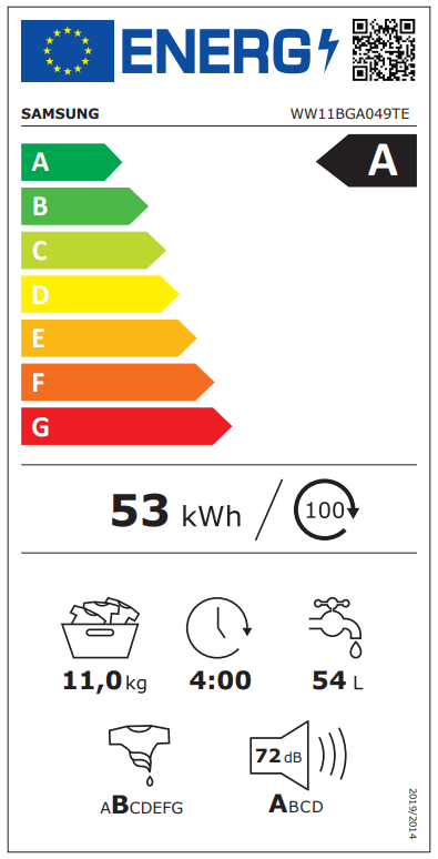 Masina de spalat rufe Samsung WW11BGA049TEEG, 11 kg, clasa A, 1400 rpm, Alb