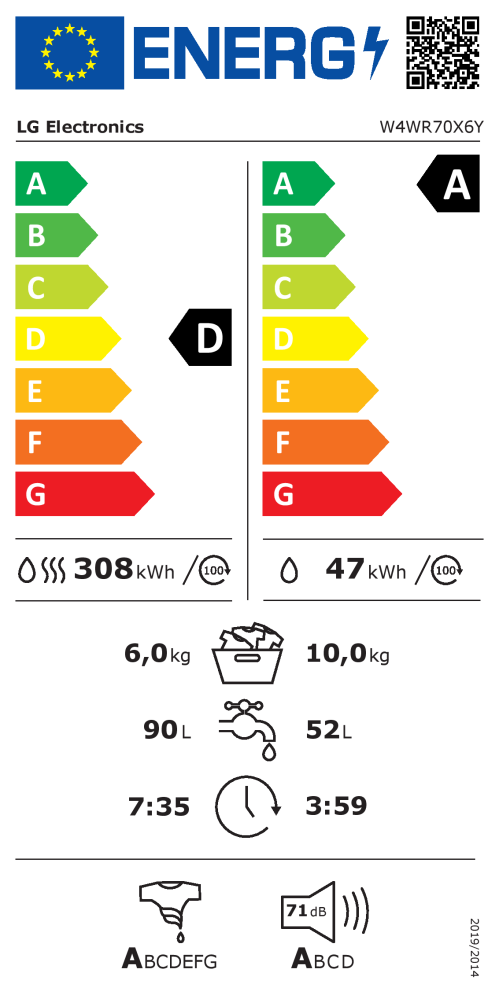 Masina de spalat rufe cu uscator LG W4WR70X6Y, clasa D, 10/6 kg, AI DD®, 1400 rpm, Alb