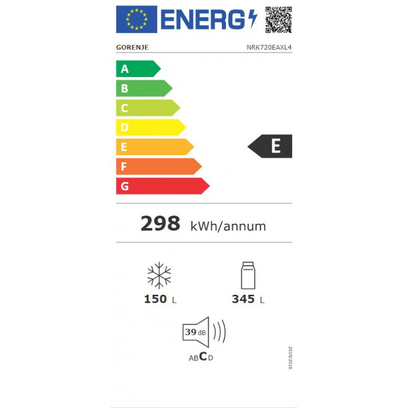 Combina frigorifica GORENJE NRK720EAXL4, Clasa E, No Frost Plus, 495 litri, 200 cm, Argintiu