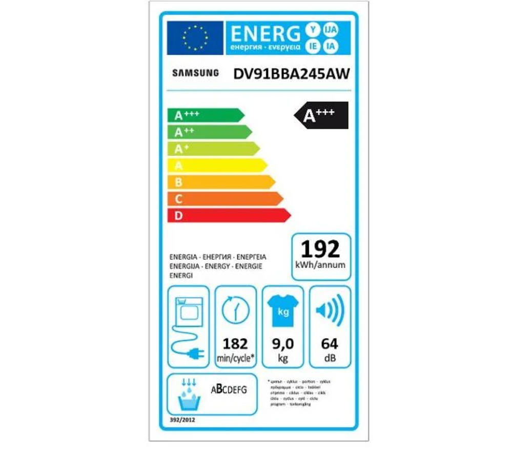 Uscator de rufe Samsung DV91BBA245AWEG, Pompa de caldura, clasa A+++, 9 kg, Alb