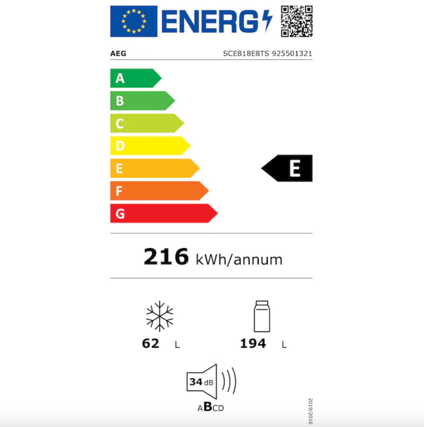 Combina frigorifica incorporabila AEG SCE818E8TS, 256 litri, NoFrost, Clasa E, 178 cm, Alb