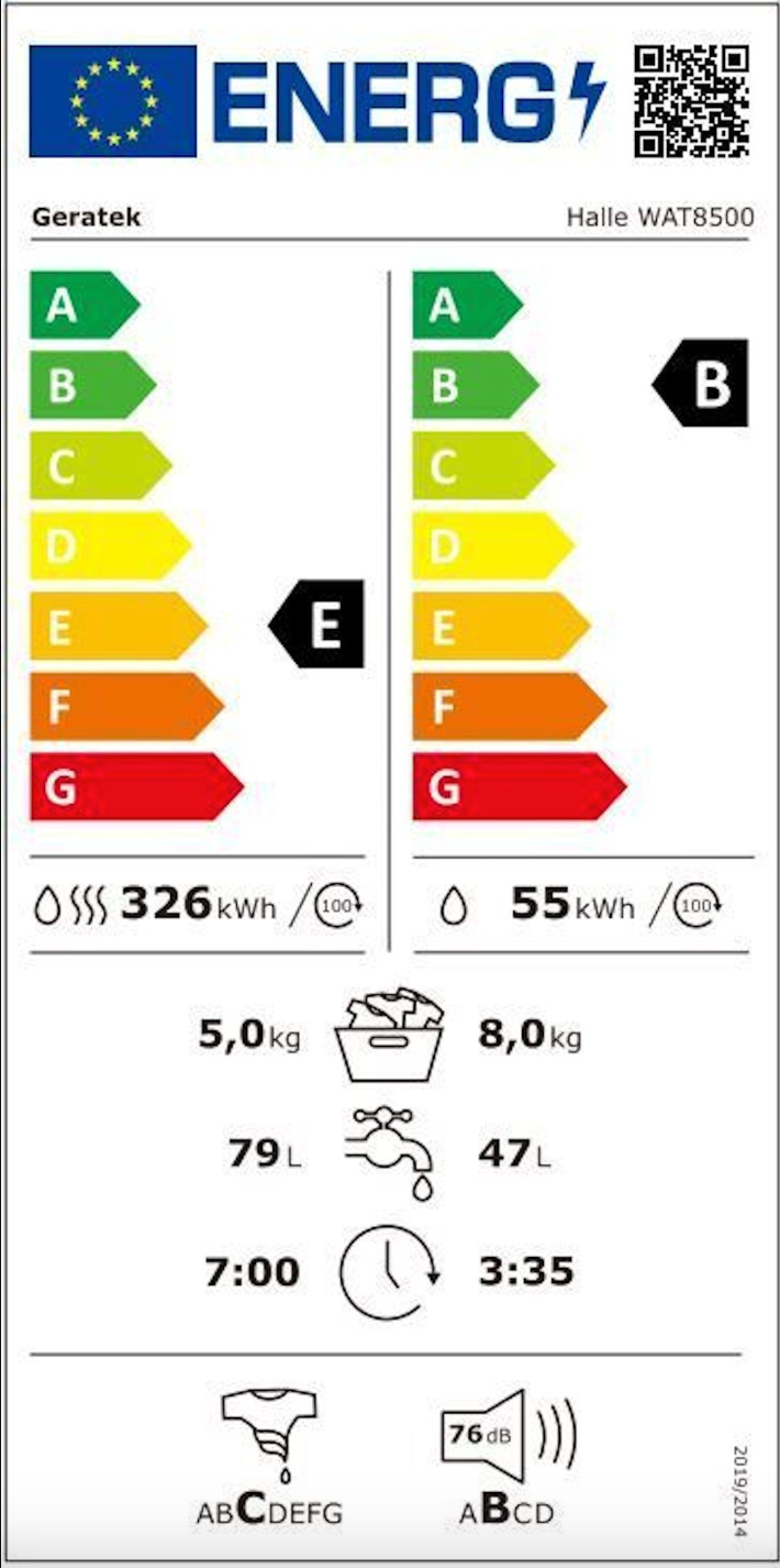 Masina de spalat rufe cu uscator Geratek Halle WAT8500, 8/5 kg, 1400 rpm, Alb