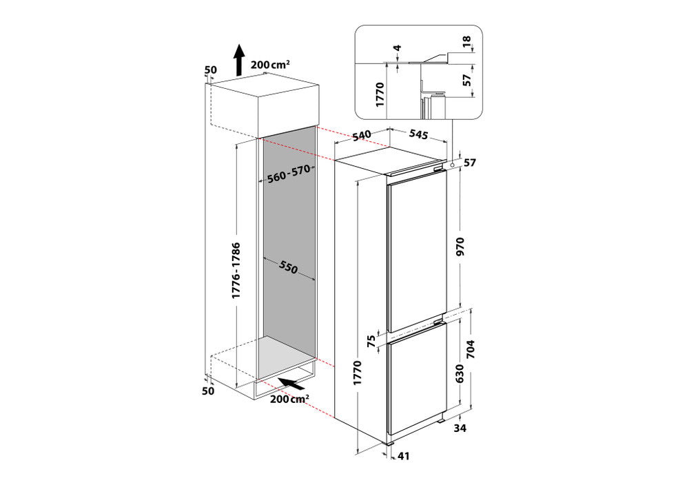 Combina frigorifica incorporabila WHIRLPOOL ART 7811/A+, Clasa F, LessFrost, 273 l, H 177 cm, 6th Sense, Inox