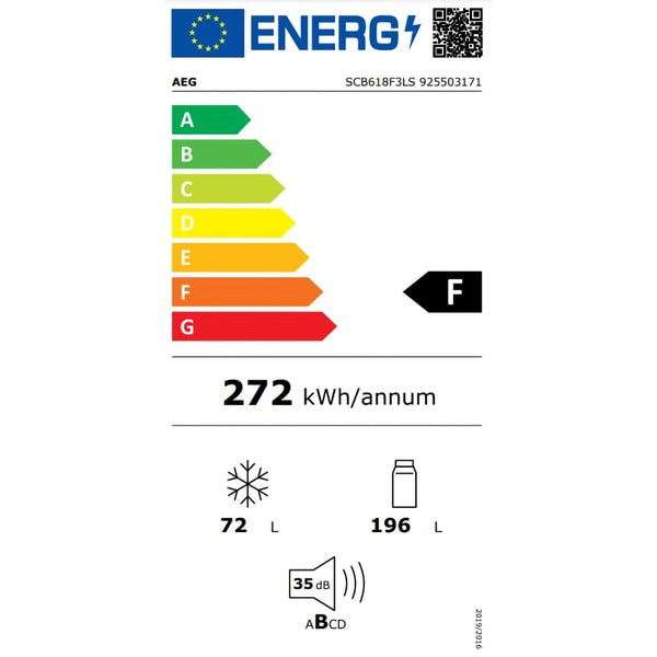 Combina frigorifica incorporabila AEG SCB618F3LS, Low Frost, 268 l, H 178 cm, Clasa F, alb