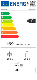 Combina frigorifica Gorenje NK89C0DR, clasa C, No Frost Plus, 361 litri, 200 cm, Bordeaux