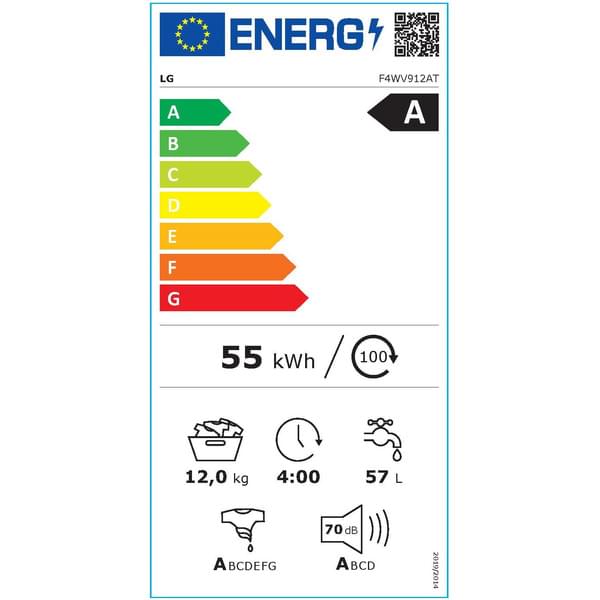 Masina de spalat rufe frontala LG F4WV912AT, AI DD™, Abur, Dozator spalare, 1400 rpm, 12 kg, alb