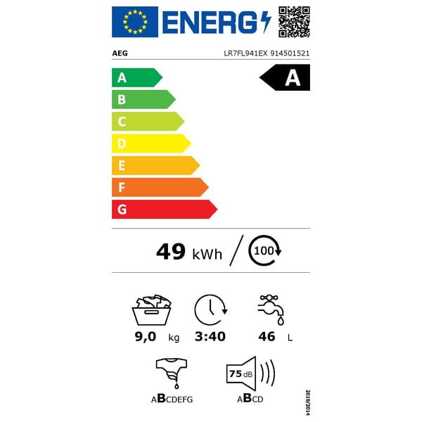 Masina de spalat rufe frontala AEG seria 7000 LR7FL941EX, 9 kg, clasa A, 1400 rpm, ECO LAVAMAT, alb