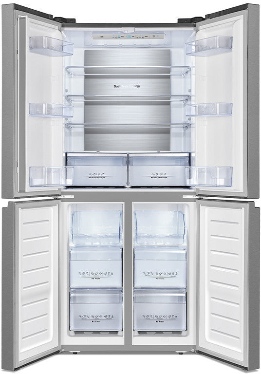 Side by Side Hisense RQ563N4SI2, clasa E, NoFrostPlus, FrenchDoor, 454 litri, 181 cm, Argintiu