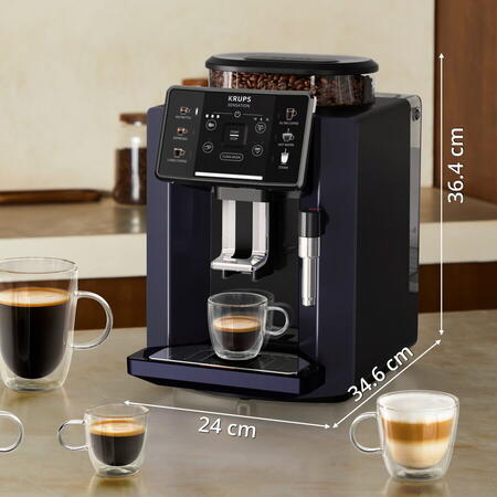 Espressor automat KRUPS Sensation EA910B10, 5 retete, ecran tactil, presiune 15 bari, capacitate rezervor cafea 260g, duza de abur, 1450 W, Sistem Thermoblock Compact, negru & violet