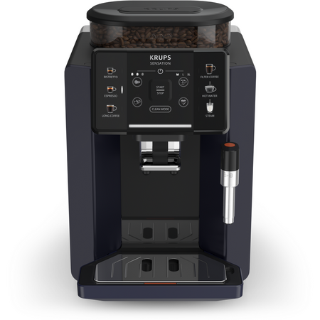 Espressor automat KRUPS Sensation EA910B10, 5 retete, ecran tactil, presiune 15 bari, capacitate rezervor cafea 260g, duza de abur, 1450 W, Sistem Thermoblock Compact, negru & violet