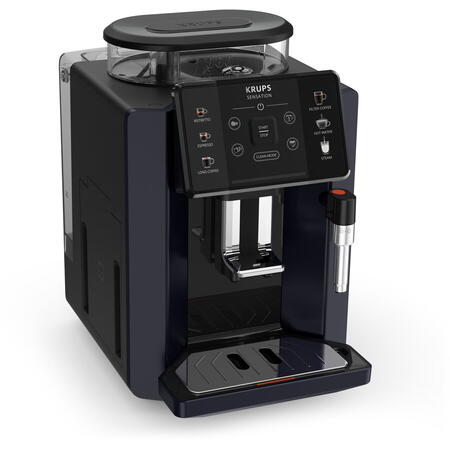 Espressor automat KRUPS Sensation EA910B10, 5 retete, ecran tactil, presiune 15 bari, capacitate rezervor cafea 260g, duza de abur, 1450 W, Sistem Thermoblock Compact, negru & violet