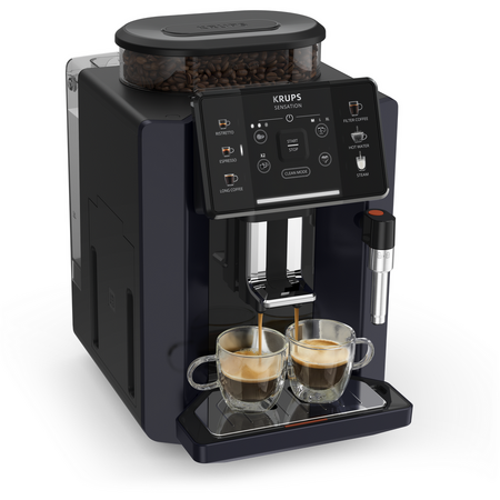 Espressor automat KRUPS Sensation EA910B10, 5 retete, ecran tactil, presiune 15 bari, capacitate rezervor cafea 260g, duza de abur, 1450 W, Sistem Thermoblock Compact, negru & violet