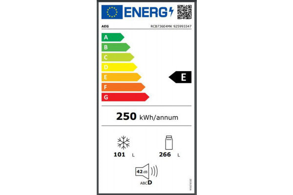 Combina Frigorifica AEG RCB736E4MK, clasa E, NoFrost, 367 litri, 201 cm, Negru