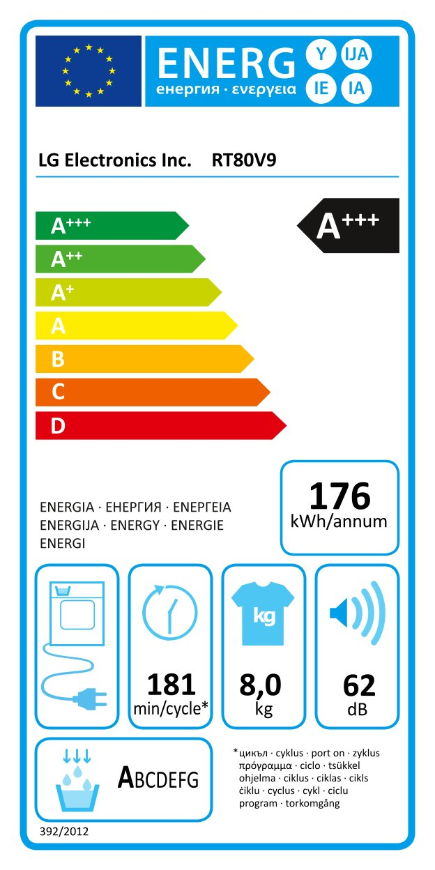 Uscator rufe LG RT80V9B, pompa de caldura, clasa A+++, ThinQ®, 8 kg, Negru