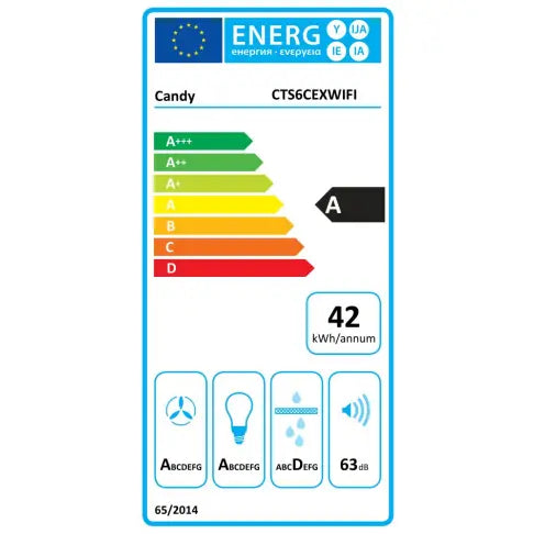 Hota decorativa Candy CTS6CEXWIFI, clasa A, 60 cm, 454 m3/h, Inox/Negru