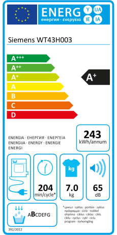 Uscator rufe Siemens WT43H003, clasa A+, SoftDry, 7 kg, Alb