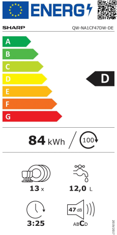 Masina de spalat vase independenta Sharp QWNA1CF47DWDE, clasa D, 60 cm, 13 seturi, 4 programe, Alb