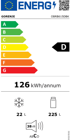 Frigider retro Gorenje OBRB615DBK, clasa D, Ediție Volkswagen, 247 litri, FrostLess, Negru