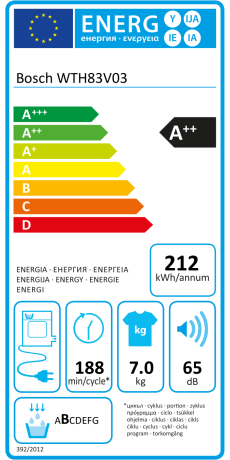 Uscator rufe Bosch WTH83V03, clasa A++, Pompa de caldura, 7 kg, Alb