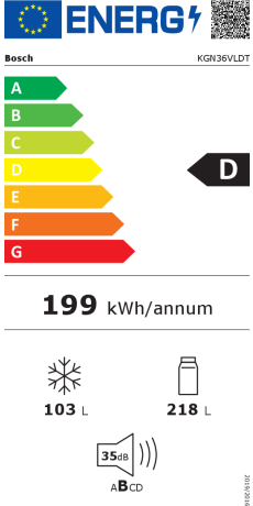 Combina frigorifica Bosch KGN36VLDT, clasa D, NoFrost, 321 litri, 186 cm, Inox