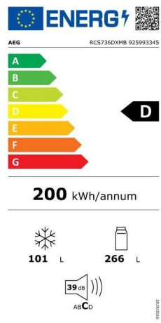 Combina frigorifica AEG RCS736DXMB, clasa D, NoFrost, 371 litri, 201 cm, Negru