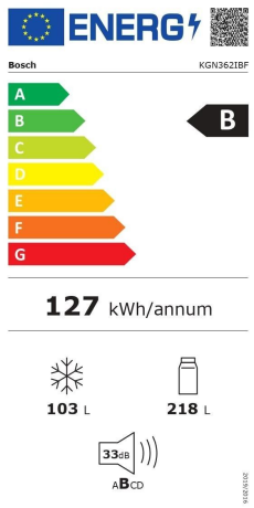 Combina frigorifica BOSCH KGN362IBF, Clasa B, 321 l, VitaFresh, Twin NoFrost, 186 cm inaltime, Inox