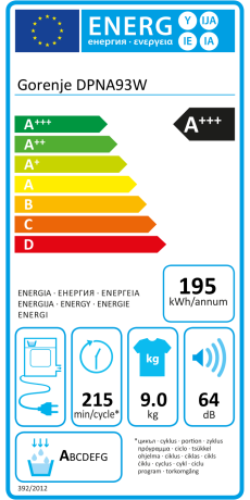 Uscator rufe Gorenje DPNA93W, Pompa de caldura, clasa A+++, 9 kg, Alb