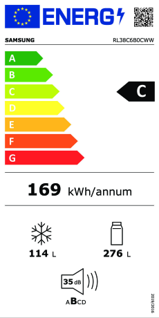 Combina frigorifica Samsung RL38C6B0CWW/EG, clasa C, 390 litri, No Frost+, 203 cm, Alb