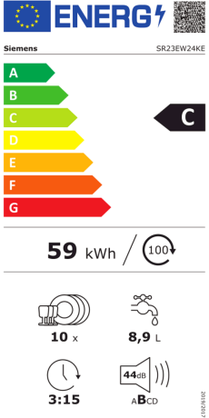 Masina de spalat independenta Siemens SR23EW24KE, clasa C, HomeConnect, 10 seturi, 6 programe, Alb