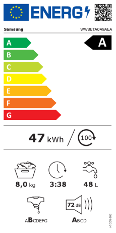 Masina de spalat rufe frontala Samsung WW8ETA049AEAEG, 8 kg, clasa A, 1400 rpm, Alb