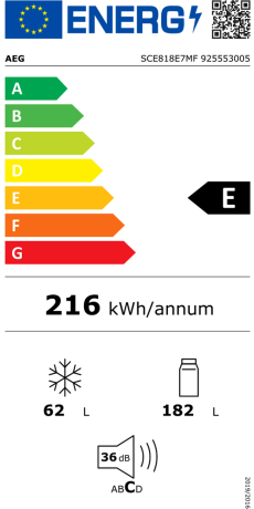 Combina frigorifica incorporabila AEG SCE818E7MF, clasa E, NoFrost, 244 litri, 178 cm, Alb