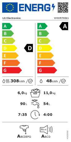 Masina de spalat rufe cu uscator LG W4WR70E61, clasa D, 11/6 kg, 1400 rpm, Alb