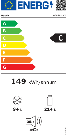 Combina frigorifica Bosch KGE368LCP, clasa C, Low Frost, 308 litri, 186 cm, Inox